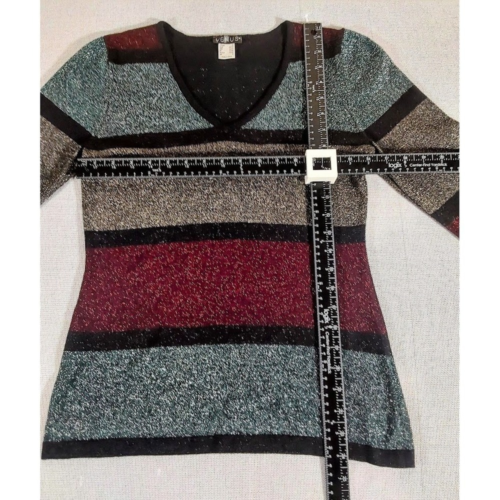 Venus Metallic Striped Sweater Womens Small Multicolor V-Neck Long Sleeve - Picture 6 of 11
